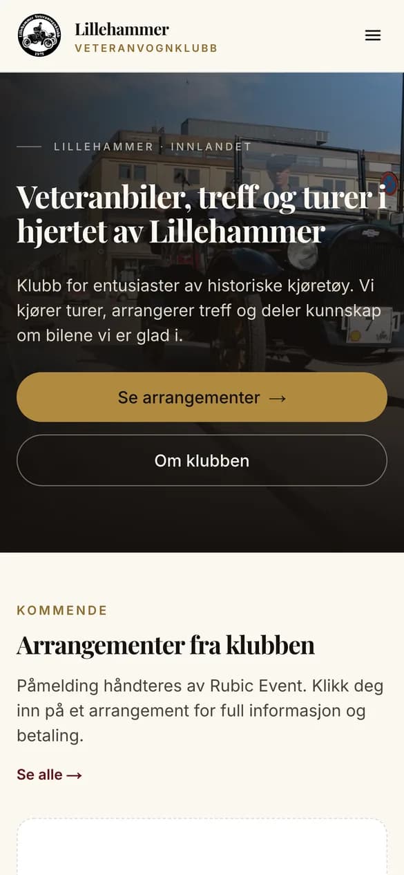 lillehammerveteranvognklubb.no vist på mobil