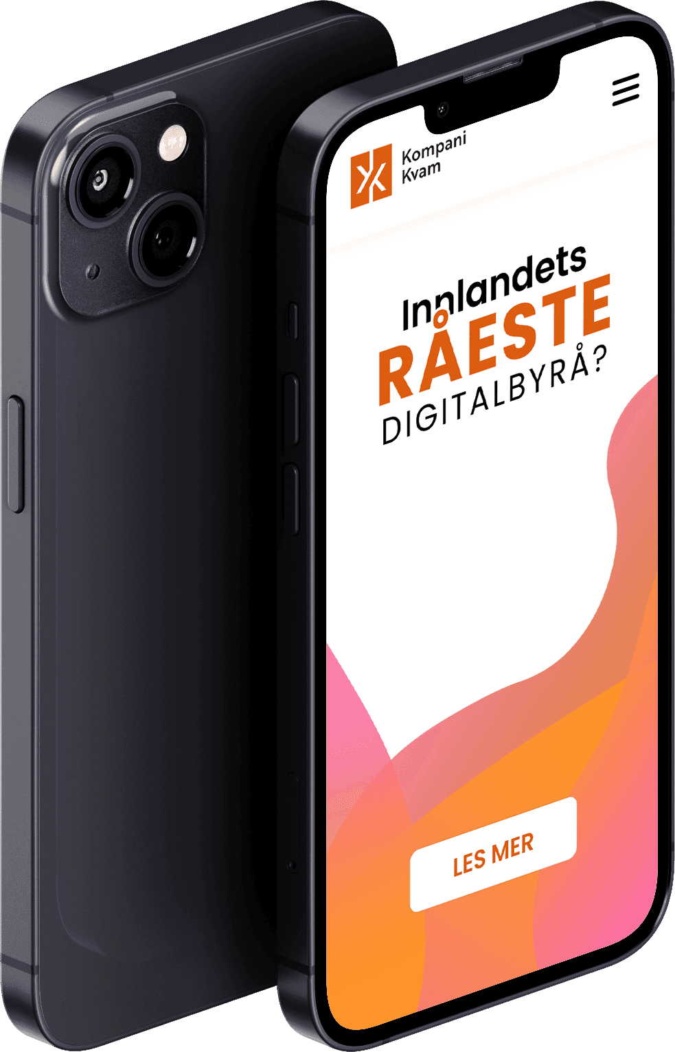 Kompani Kvams nettside vist på en mobiltelefon
